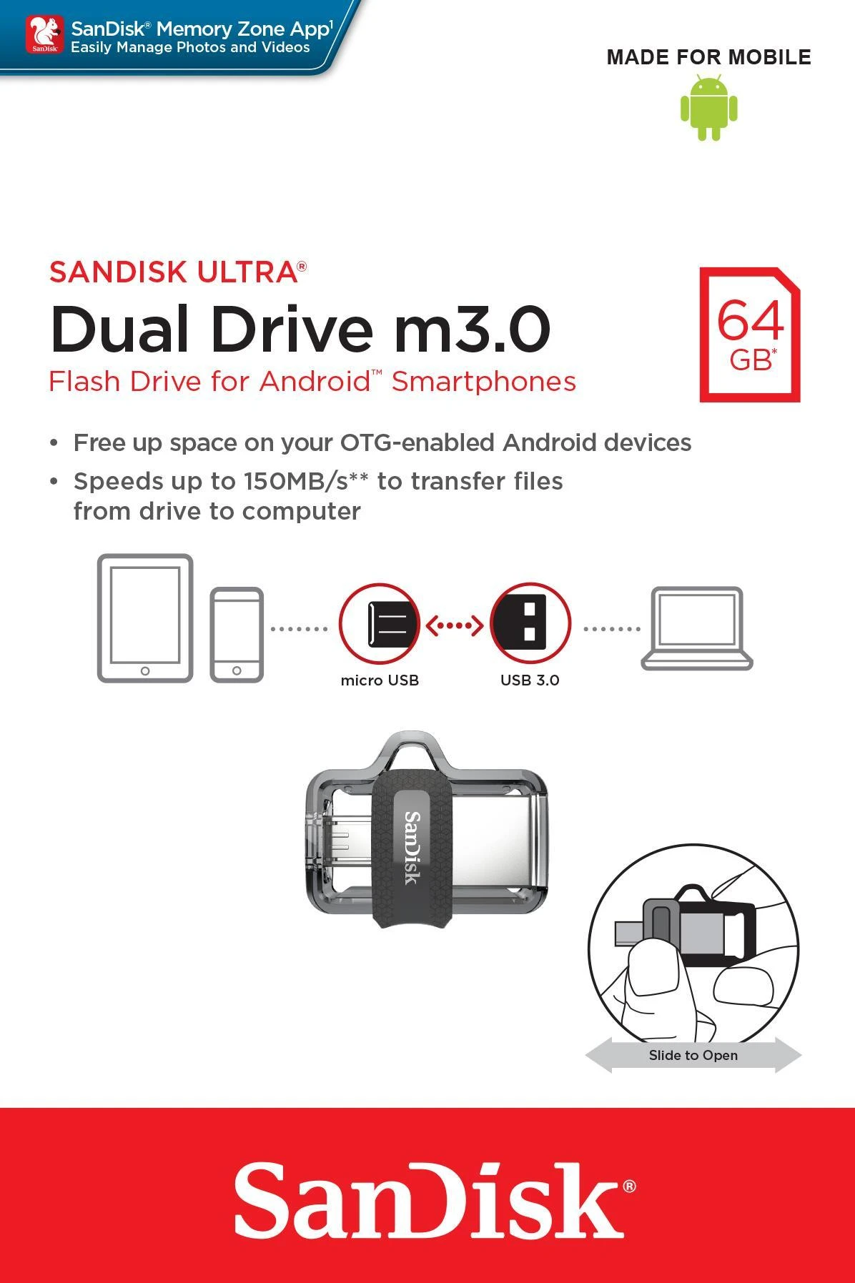 USB laikmena SanDisk Ultra Dual Drive 64GB