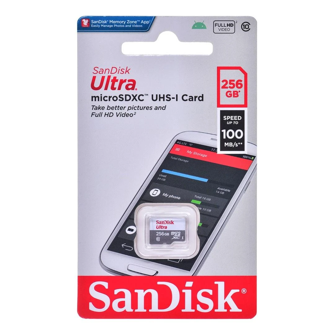 Atminties kortelė SanDisk Ultra Micro SDXC UHS-I Class 10, 256 GB, su adapteriu