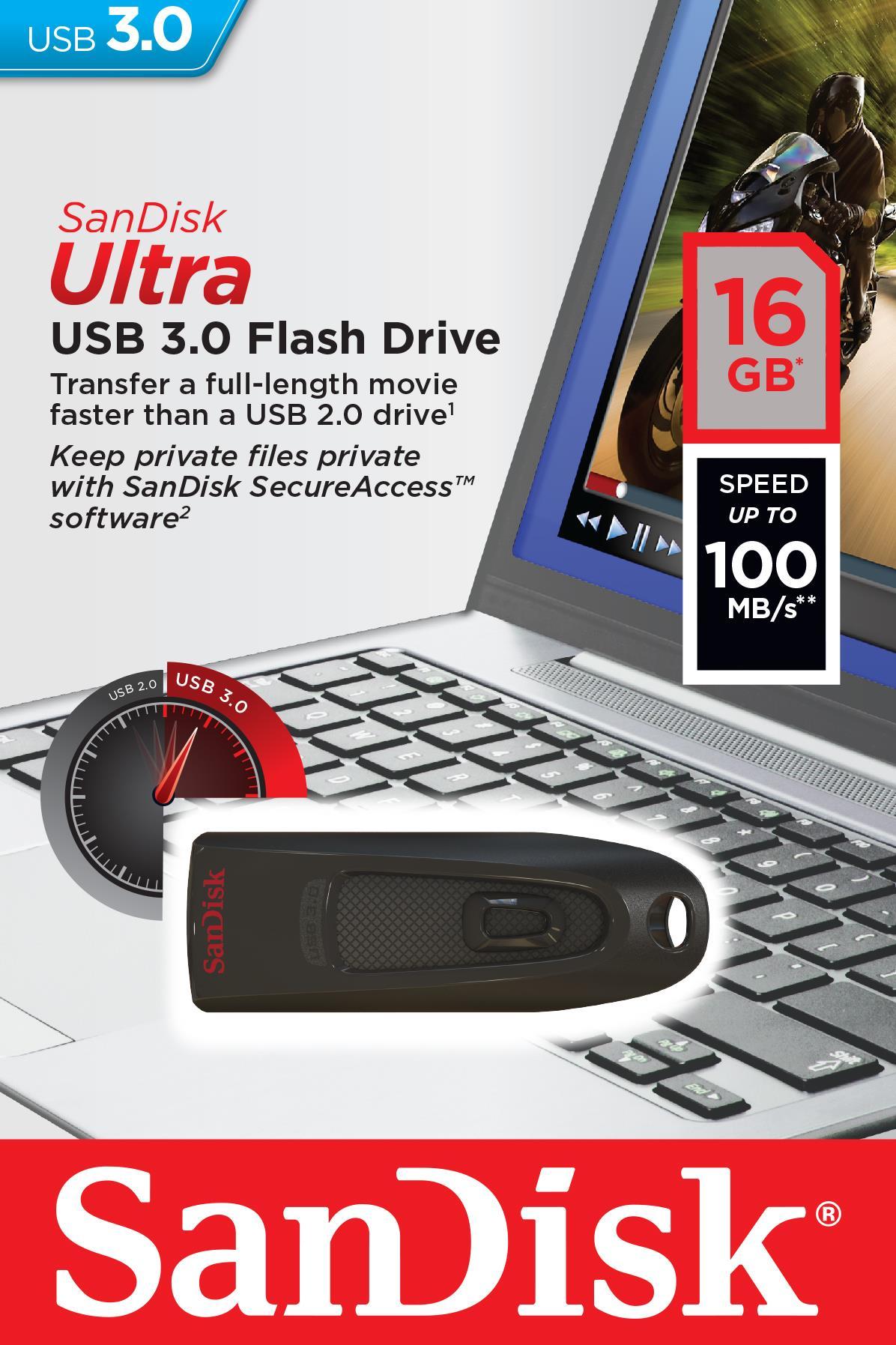 USB laikmena Sandisk Flash Drive Ultra, 16 GB, USB 3.0