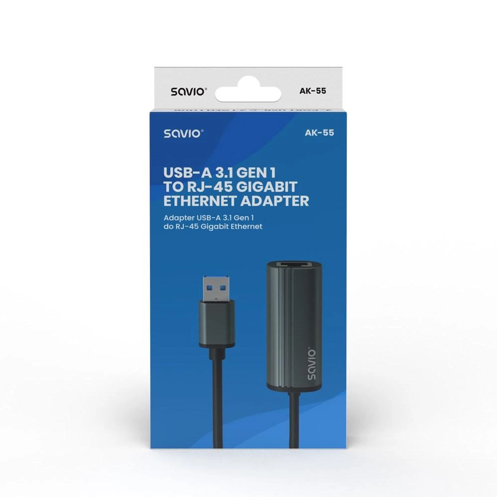 SAVIO AK-55 adapteris USB-A 3.1 GEN 1 do RJ-45 Gigabit Ethernet