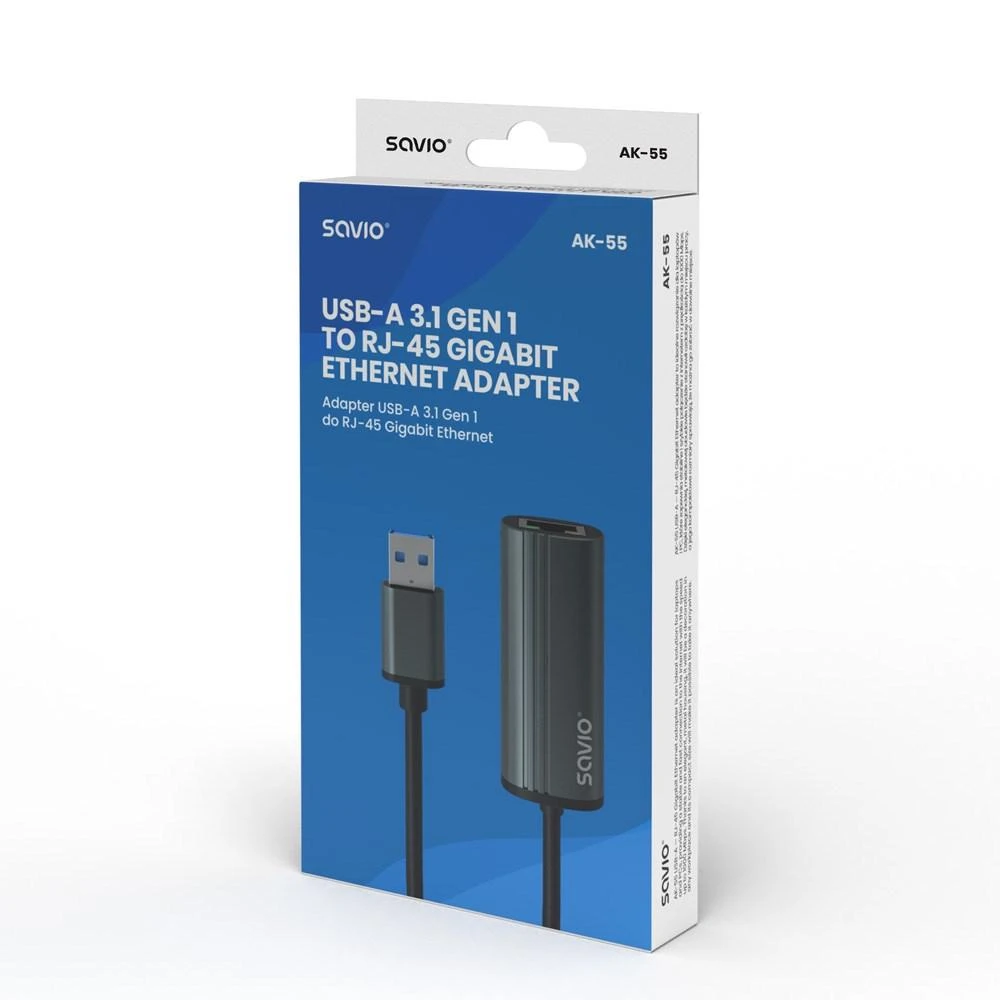 SAVIO AK-55 adapteris USB-A 3.1 GEN 1 do RJ-45 Gigabit Ethernet