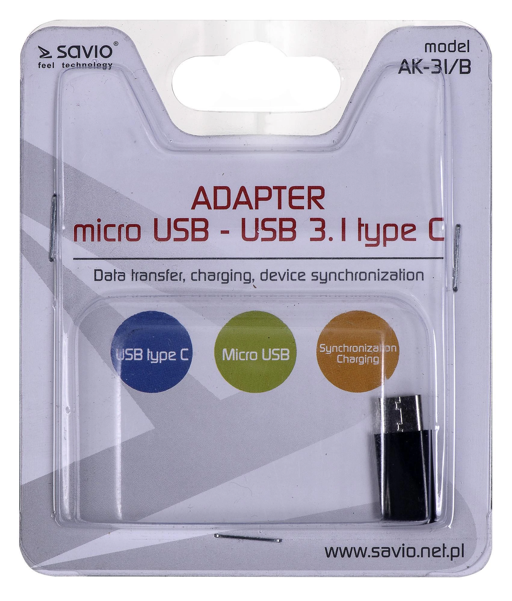 USB Adapteris - Savio AK-31 Micro USB Į USB-C Juodas
