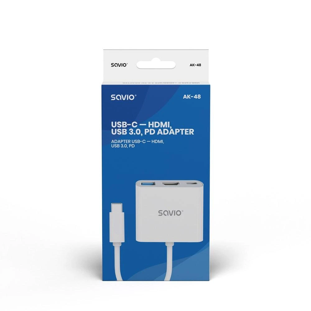 USB tipo C HDMI adapteris, USB 3.0, PD SAVIO AK-48
