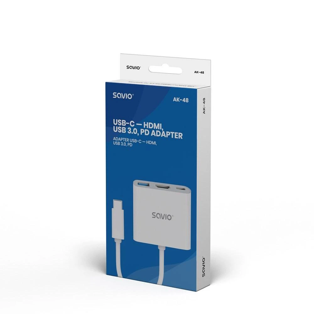 USB tipo C HDMI adapteris, USB 3.0, PD SAVIO AK-48