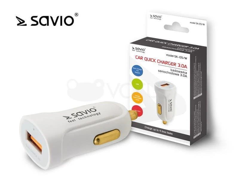 Aut.įkrov.Savio SA-05 Baltas 1xUSB
