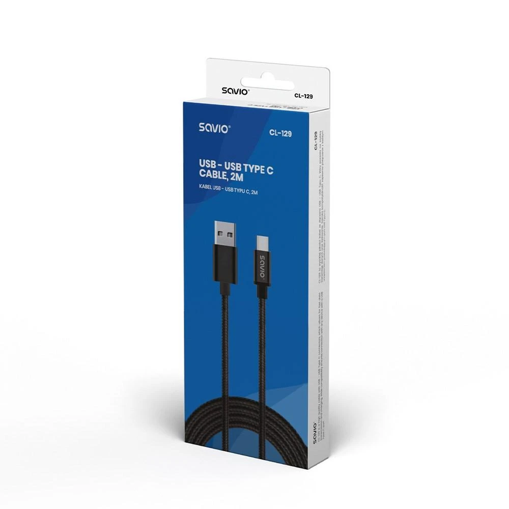 Savio CL-129 USB cable 2 m USB 2.0 USB A USB C Juodas