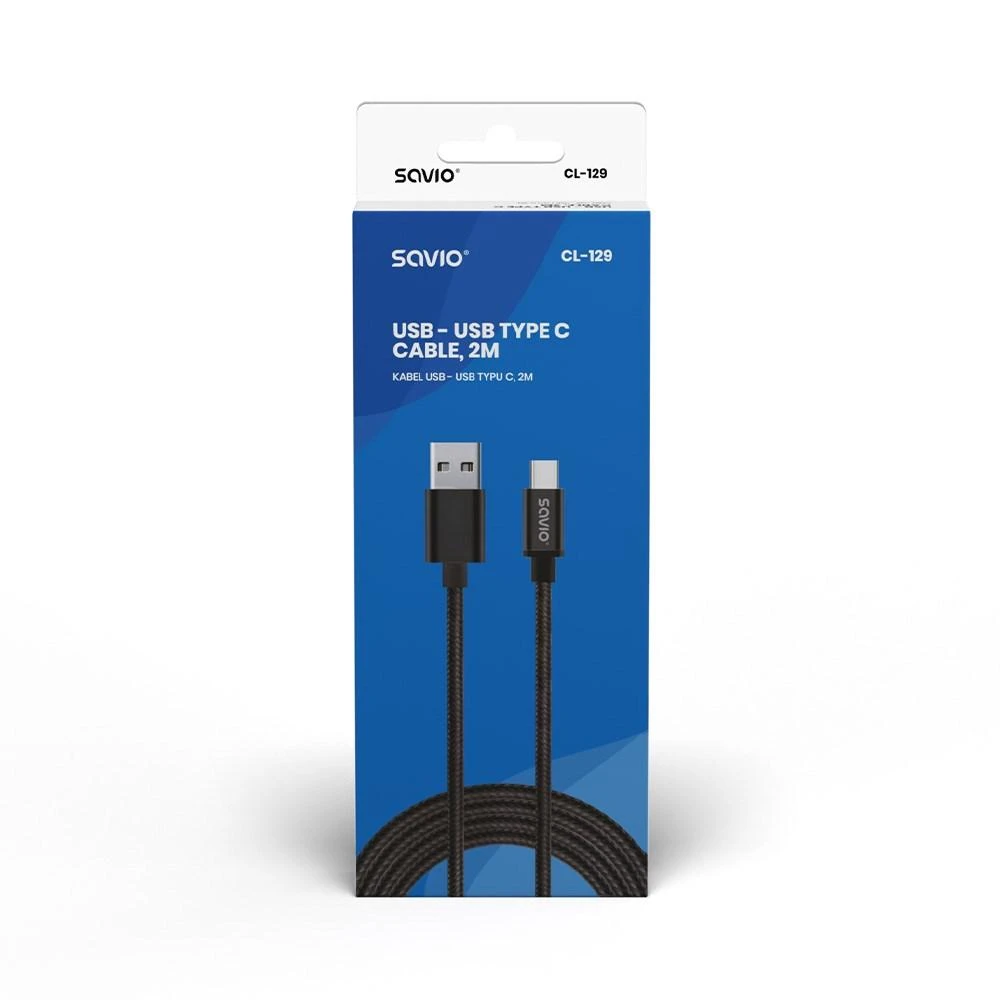 Savio CL-129 USB cable 2 m USB 2.0 USB A USB C Juodas