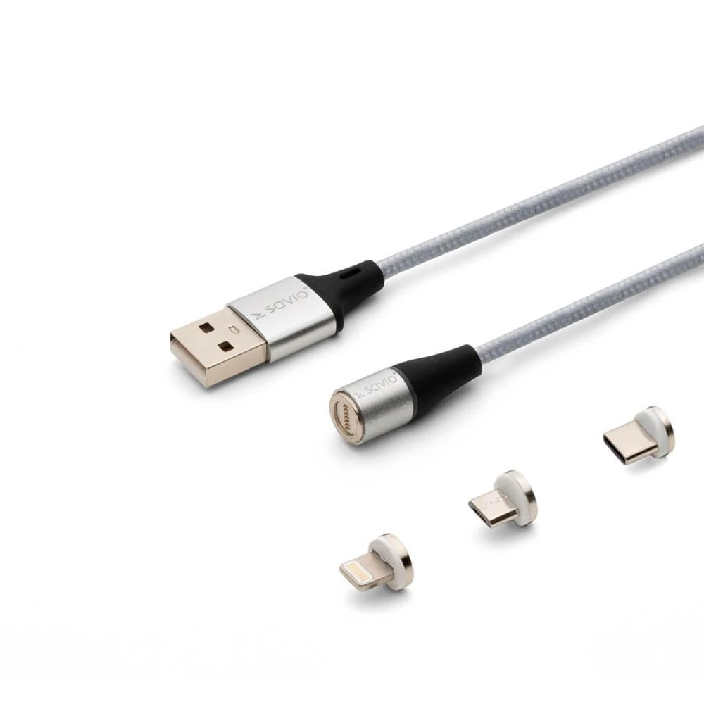Kabelis USB Savio USB-A - USB-C + microUSB + Lightning 1 m Sidabrinė (1_790966)