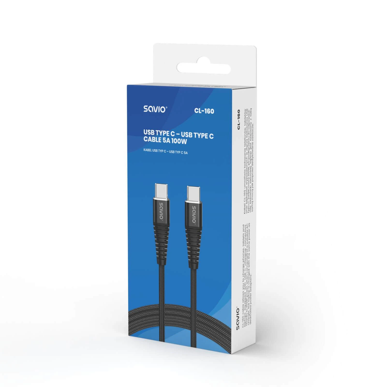 USB Kabelis - SAVIO CL-160 2m USB 2.0 C to C 480 Mbit/s 2.1 A Juodas