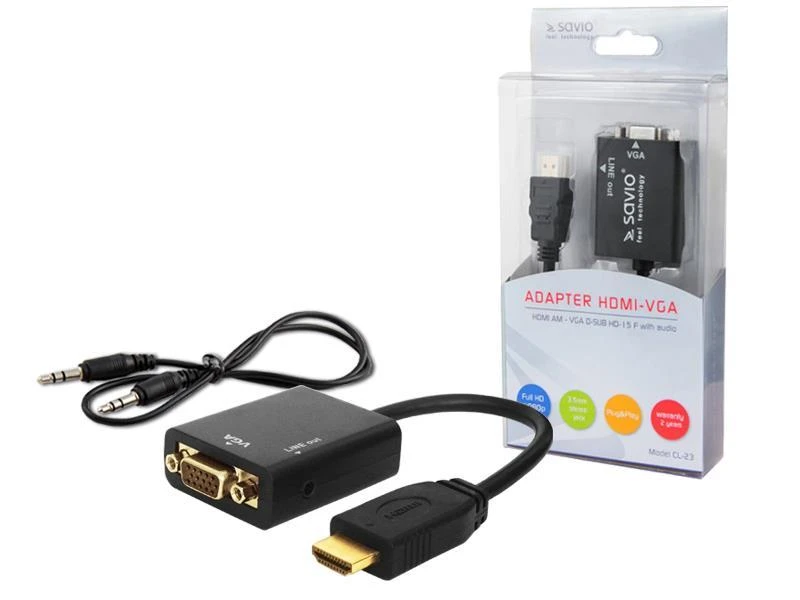 Savio CL-23 video cable adapter 0.5 m VGA (D-Sub) HDMI Type A (Standard) Juodas