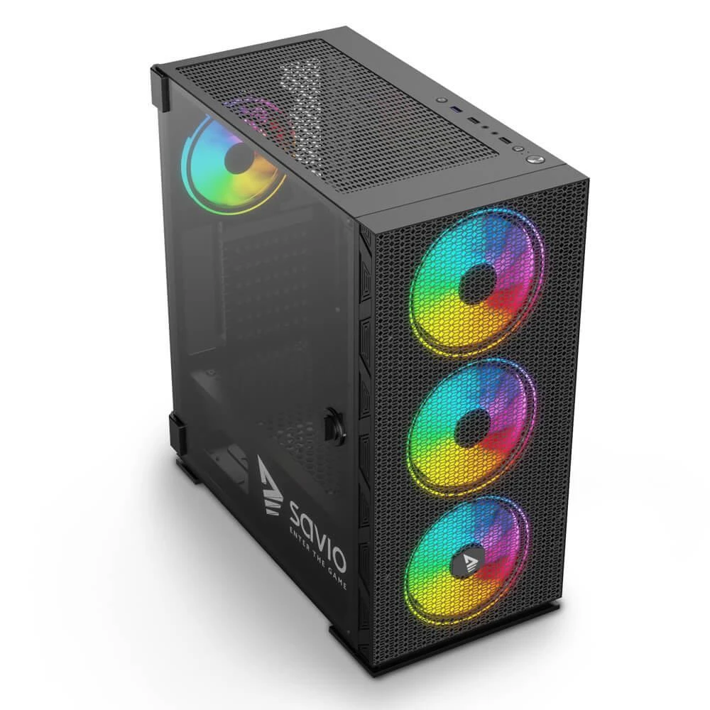 Kompiuterio korpusas Savio Raptor X1, Tempered Glass, ARGB, Black