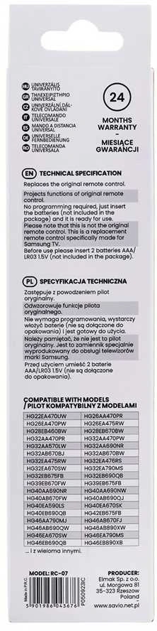 TV pultas SAVIO FOR SAMSUNG TVS RC-07