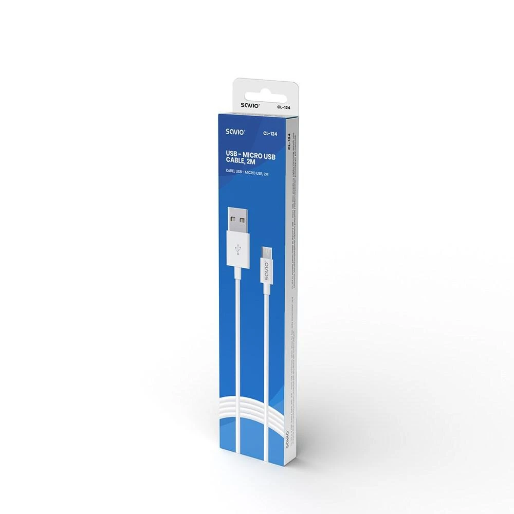 USB Kabelis - Savio CL-124 Micro USB 2.0 2m Baltas