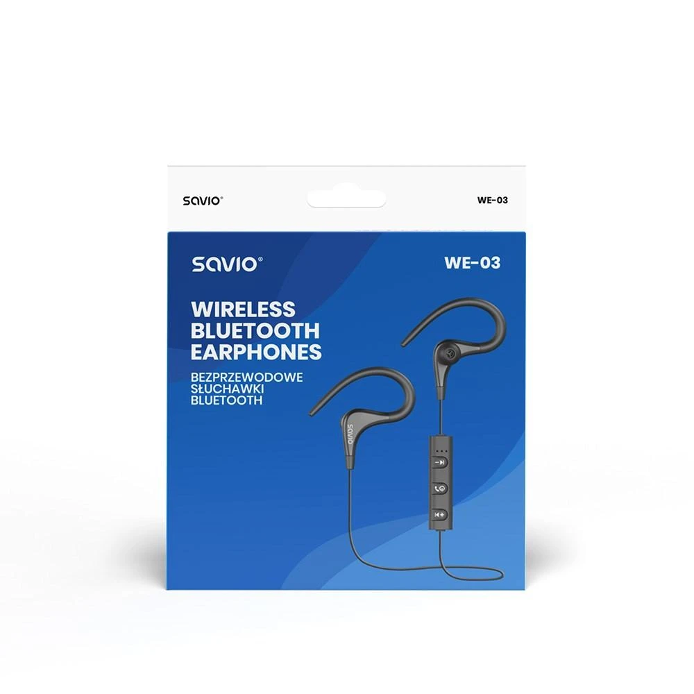Belaidės ausinės sportui Savio WE-03, Juodos