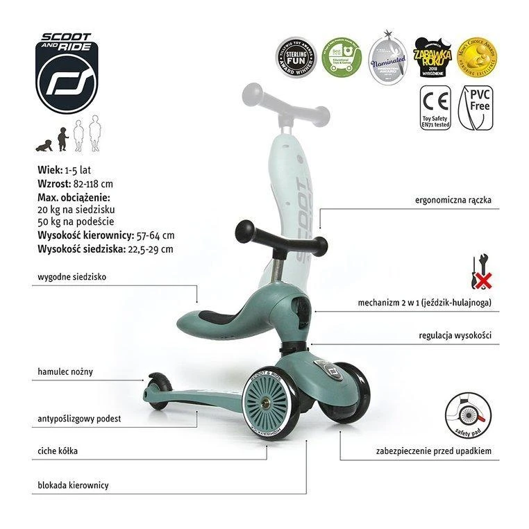 Paspirtukas - balansinis dviratukas Scoot & Ride Highwaykick 1 2in1 Forest 96269