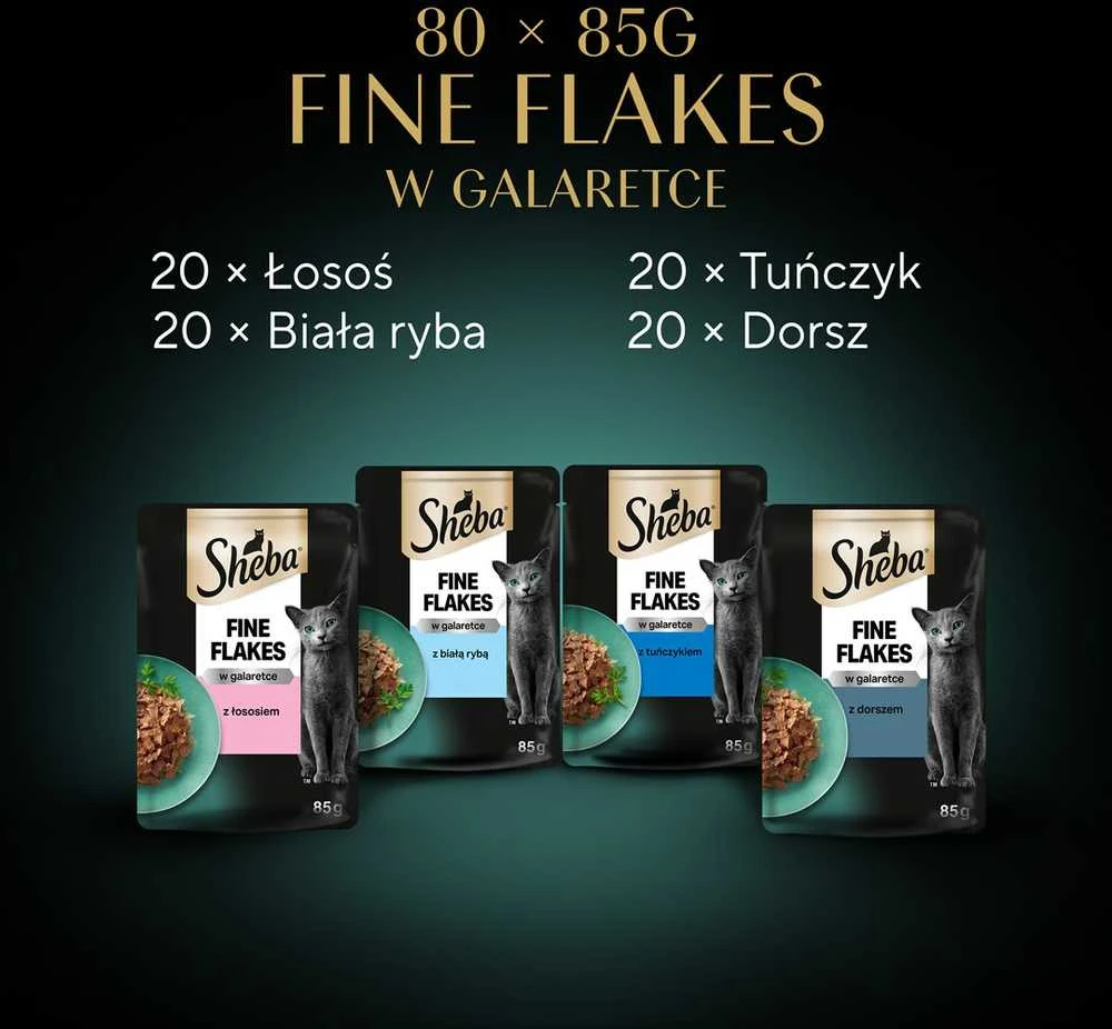 SHEBA Maišeliai (80x85g) Žuvies Skoniai Sušalę Maistas Suaugusiems Kačiukams Želė