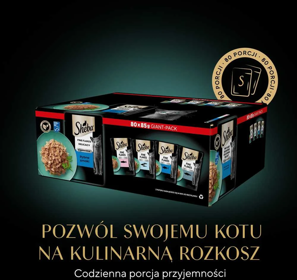 SHEBA Maišeliai (80x85g) Žuvies Skoniai Sušalę Maistas Suaugusiems Kačiukams Želė