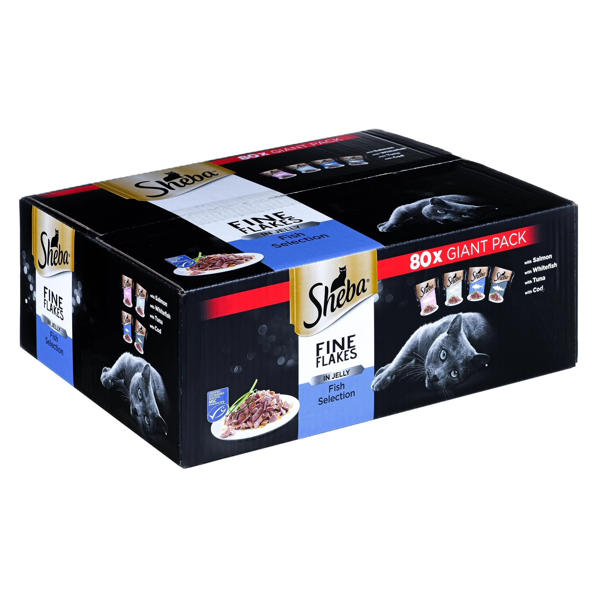 SHEBA Maišeliai (80x85g) Žuvies Skoniai Sušalę Maistas Suaugusiems Kačiukams Želė