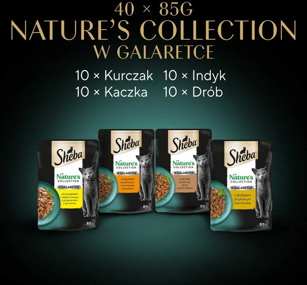 SHEBA Nature's Collection paukštienos skonio drebučiuose - paukštiena - suaugusioms katėms - šlapias kačių ėdalas - 40x85