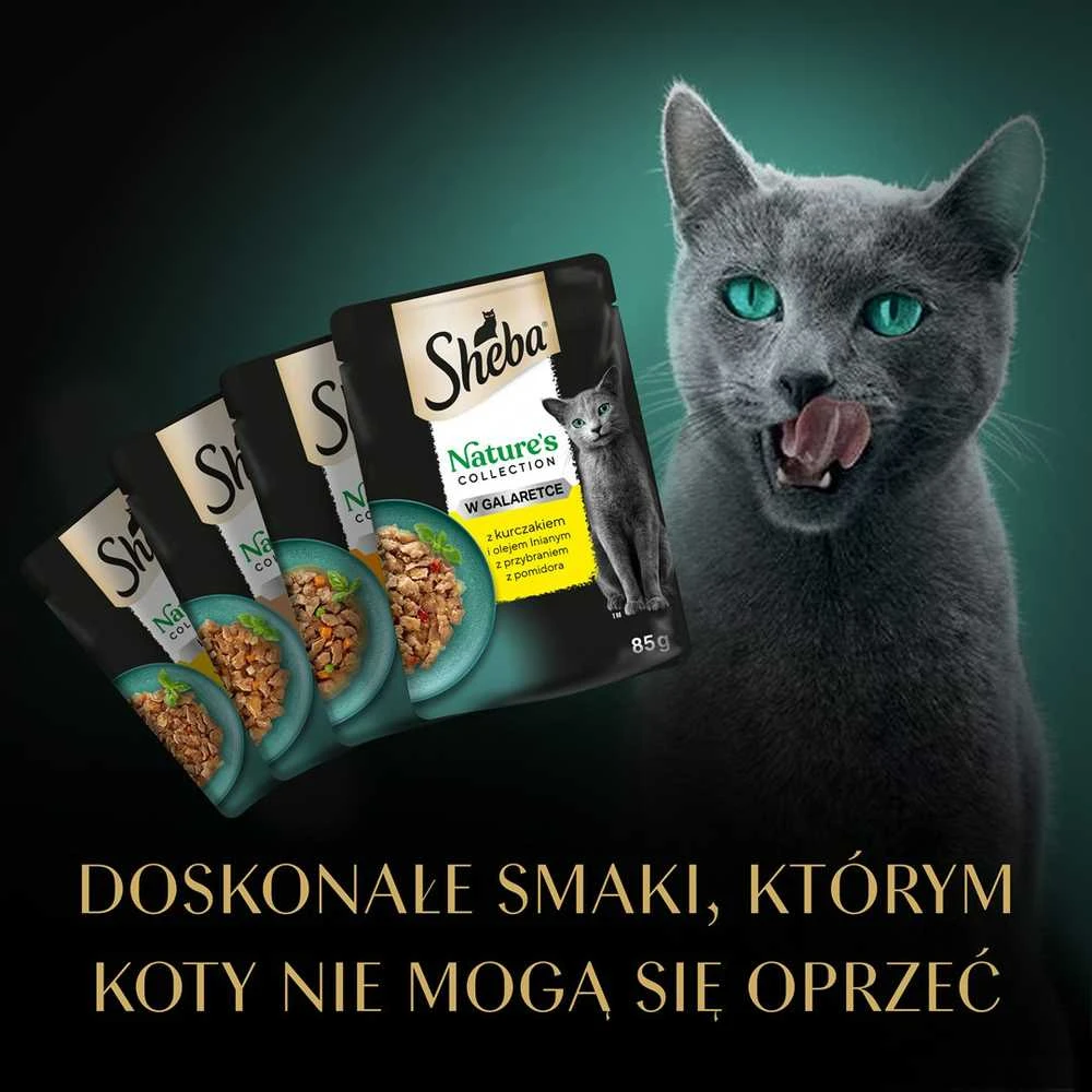 SHEBA Nature's Collection paukštienos skonio drebučiuose - paukštiena - suaugusioms katėms - šlapias kačių ėdalas - 40x85