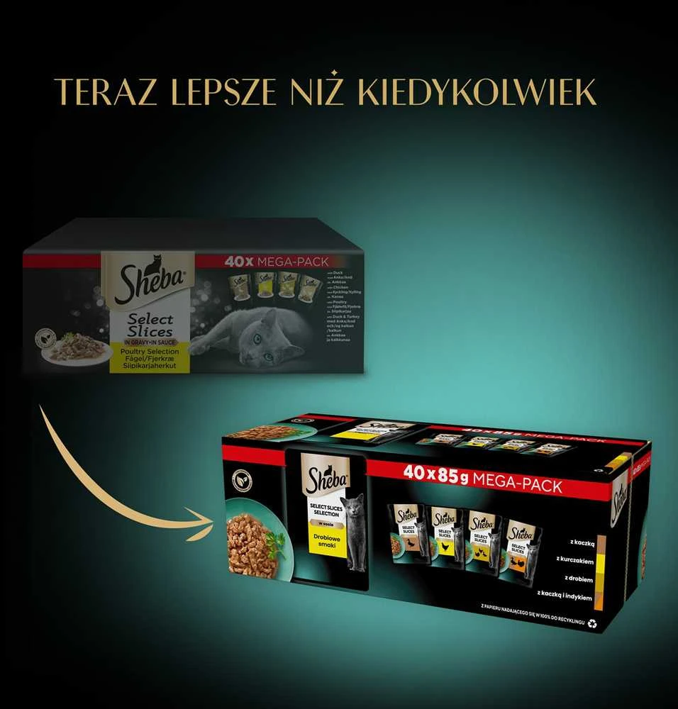 SHEBA Selection atrinkti gabalėliai paukštienos skonio padaže (40x85g) visavertis drėgnas kačių maistas