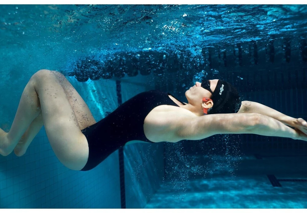 Shokz OpenSwim Pro plaukimo ausinės su kaulų laidumo technologija, USB-C, pilkos spalvos