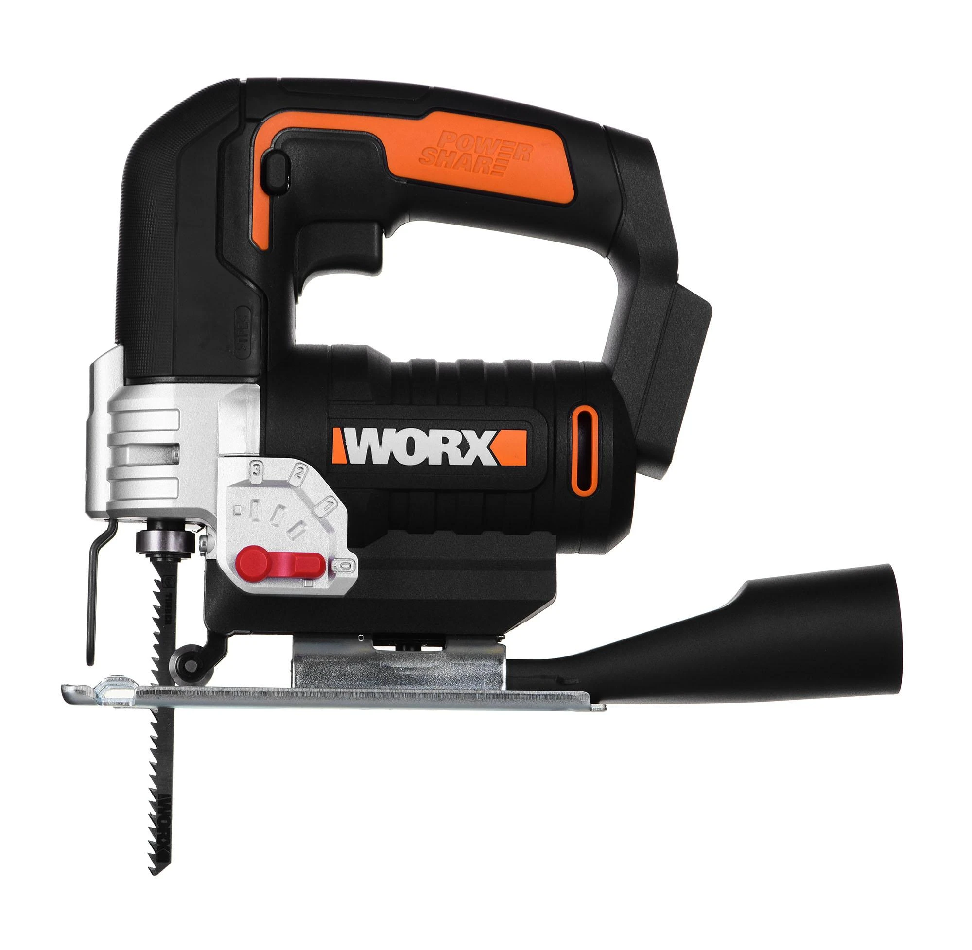 Worx WX543.9 siaurapjūklio šoninis profilis