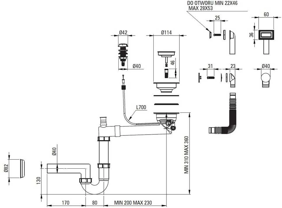 Sifonas granitinėms plautuvėms Deante Space-Saver ZXY_N972, Nero