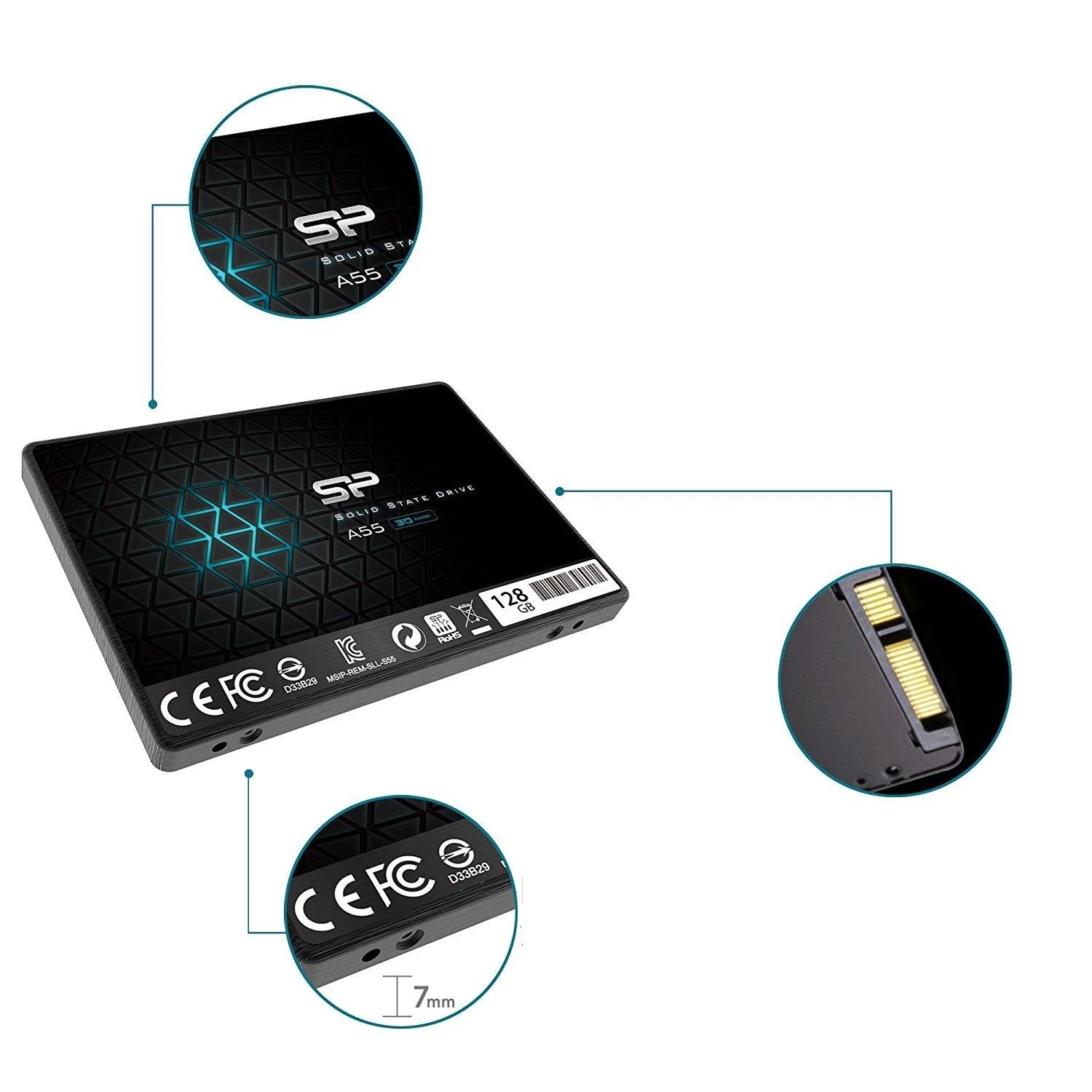 Silicon Power | A55 | 128 GB | SSD form factor 2.5" | Solid-state drive sąsaja SATA | Skaitymo greitis 550 MB/s | Rašymo greitis 420 MB/s