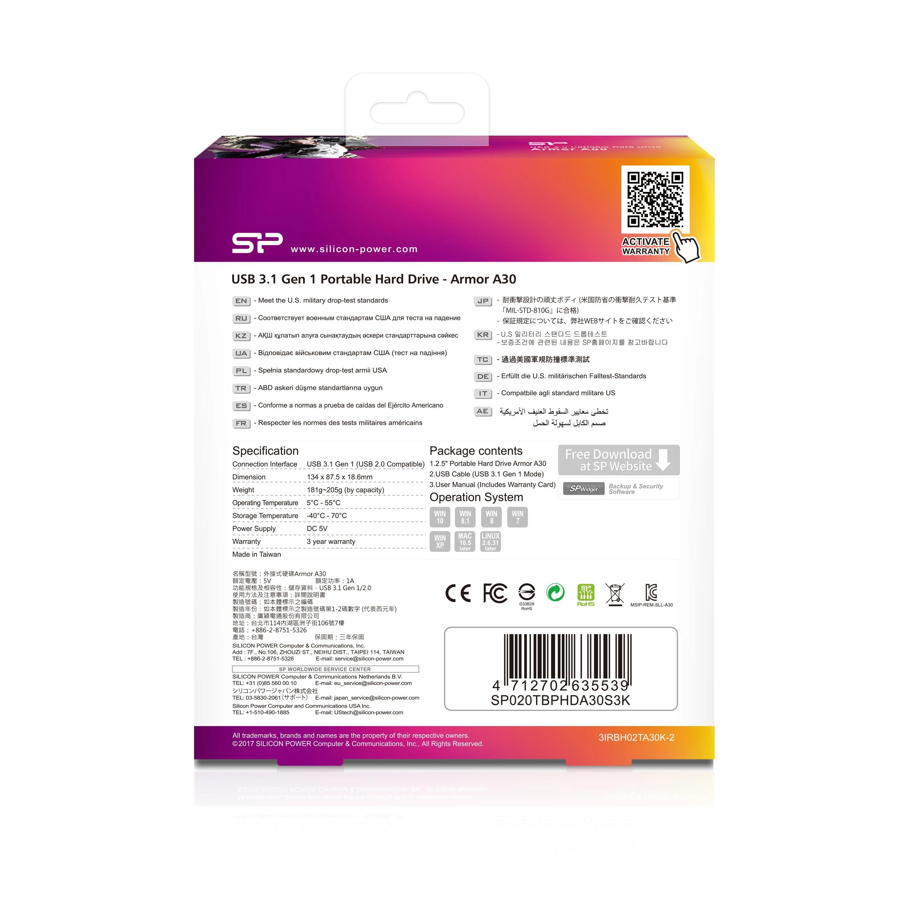 Kietasis diskas Silicon Power Armor A30 2TB 2.5", USB 3.1, Juodas