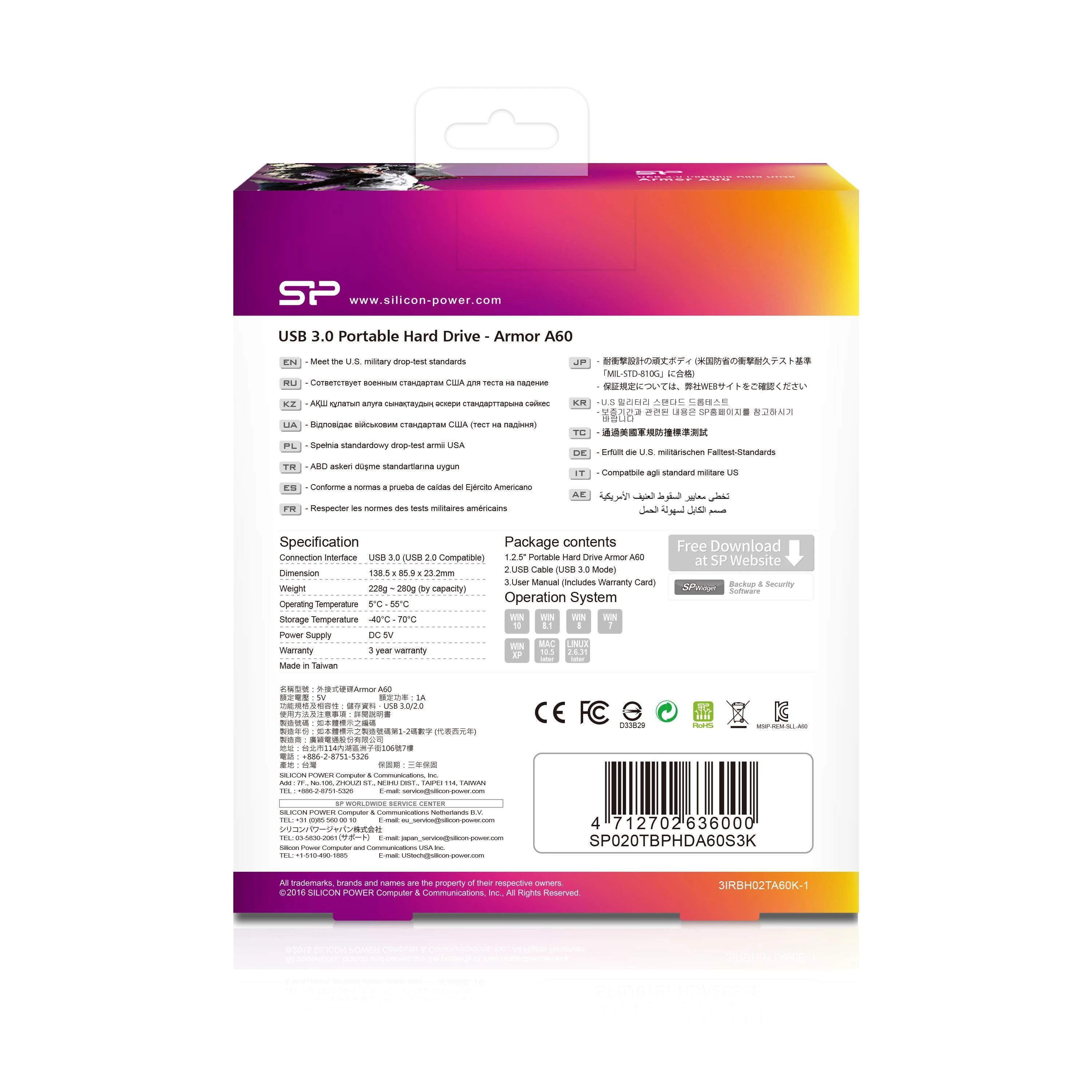 Išorinis kietasis diskas Silicon Power Armor A60 2TB SP020TBPHDA60S3K, Juodas/žalias