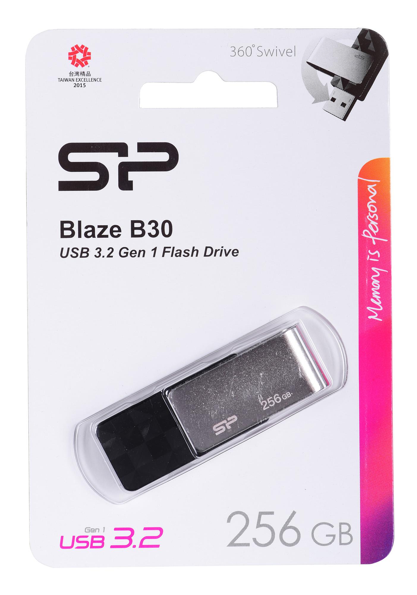 USB Atmintinė - Silicon Power Blaze B30 256 GB 3.2 Gen 1, Juoda, Sidabras