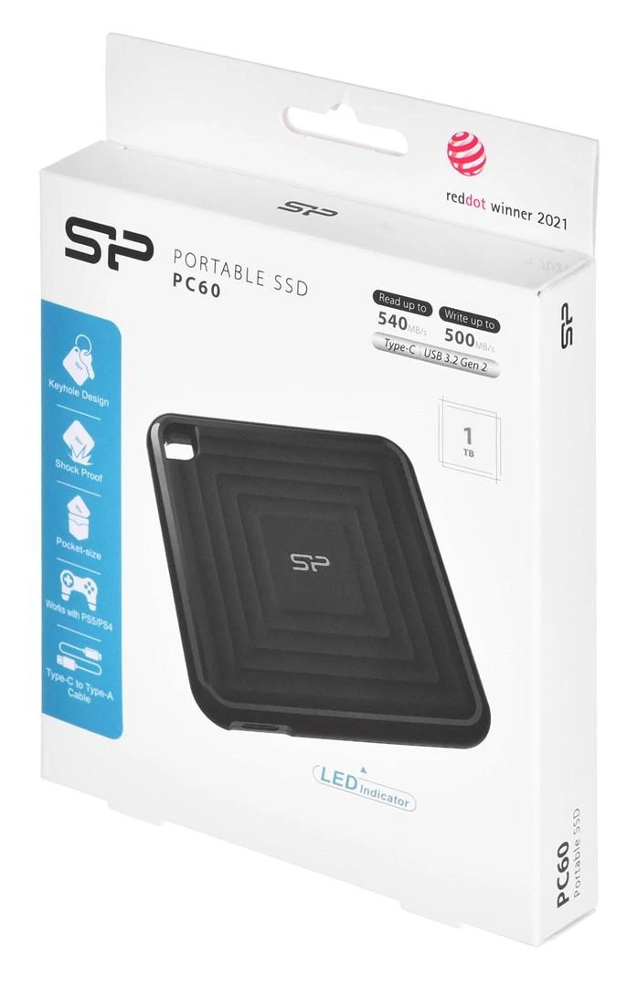 SILICON POWER COMPUTER &amp; COMMUNICAT SILICON POWER Išorinis kietasis diskas SSD PC60 1TB USB-C 540/500 MB/s Juodas