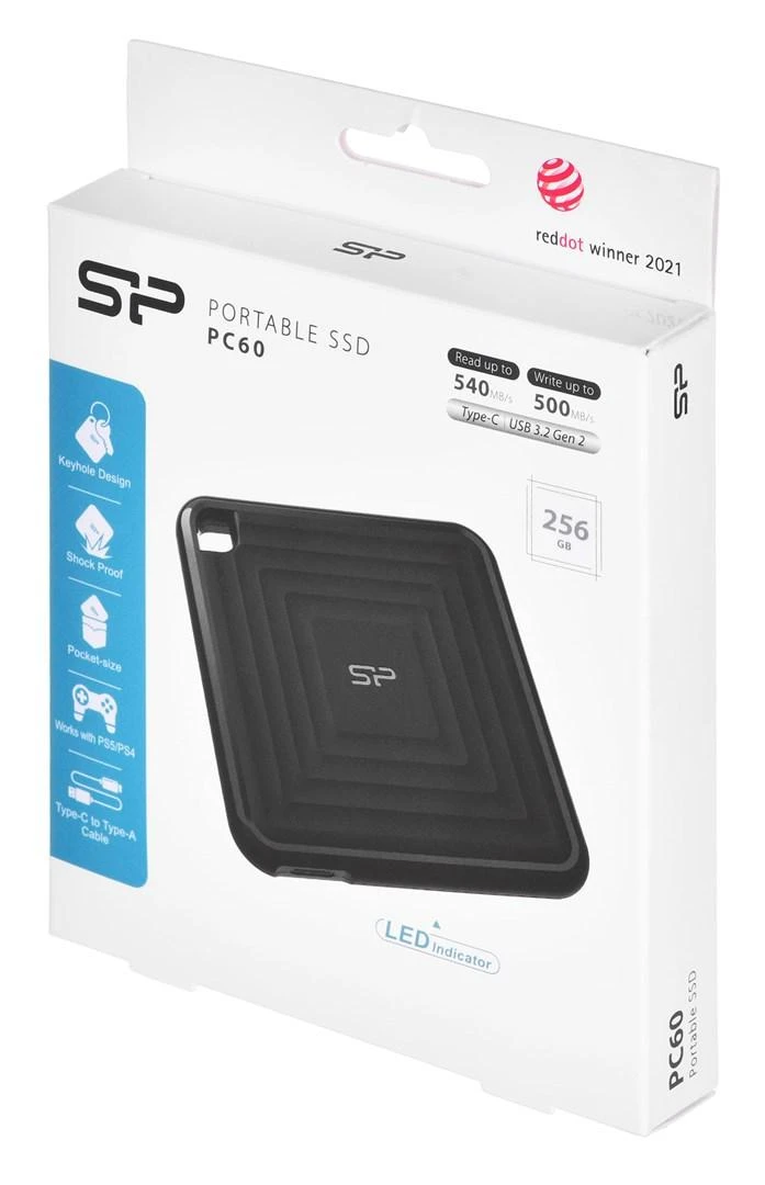 SILICON POWER COMPUTER &amp; COMMUNICAT SILICON POWER Išorinis kietasis diskas SSD PC60 256GB USB-C 540/500 MB/s Juodas