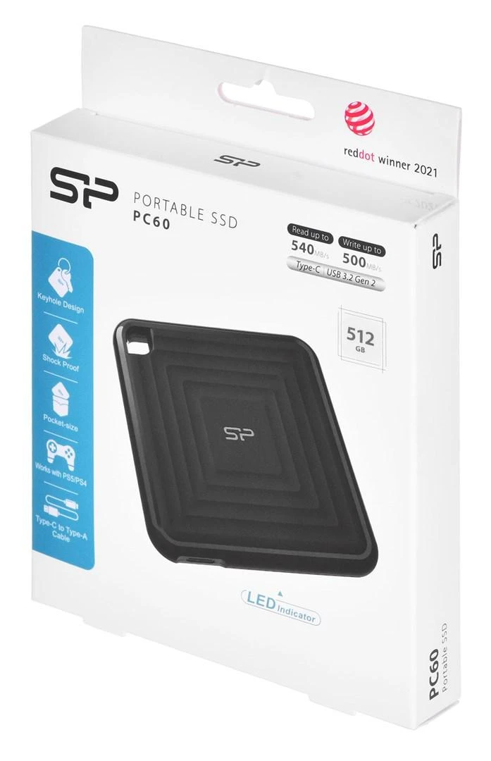 SILICON POWER COMPUTER & COMMUNICAT SILICON POWER Išorinis kietasis diskas SSD PC60 512GB USB-C 540/500 MB/s Juodas