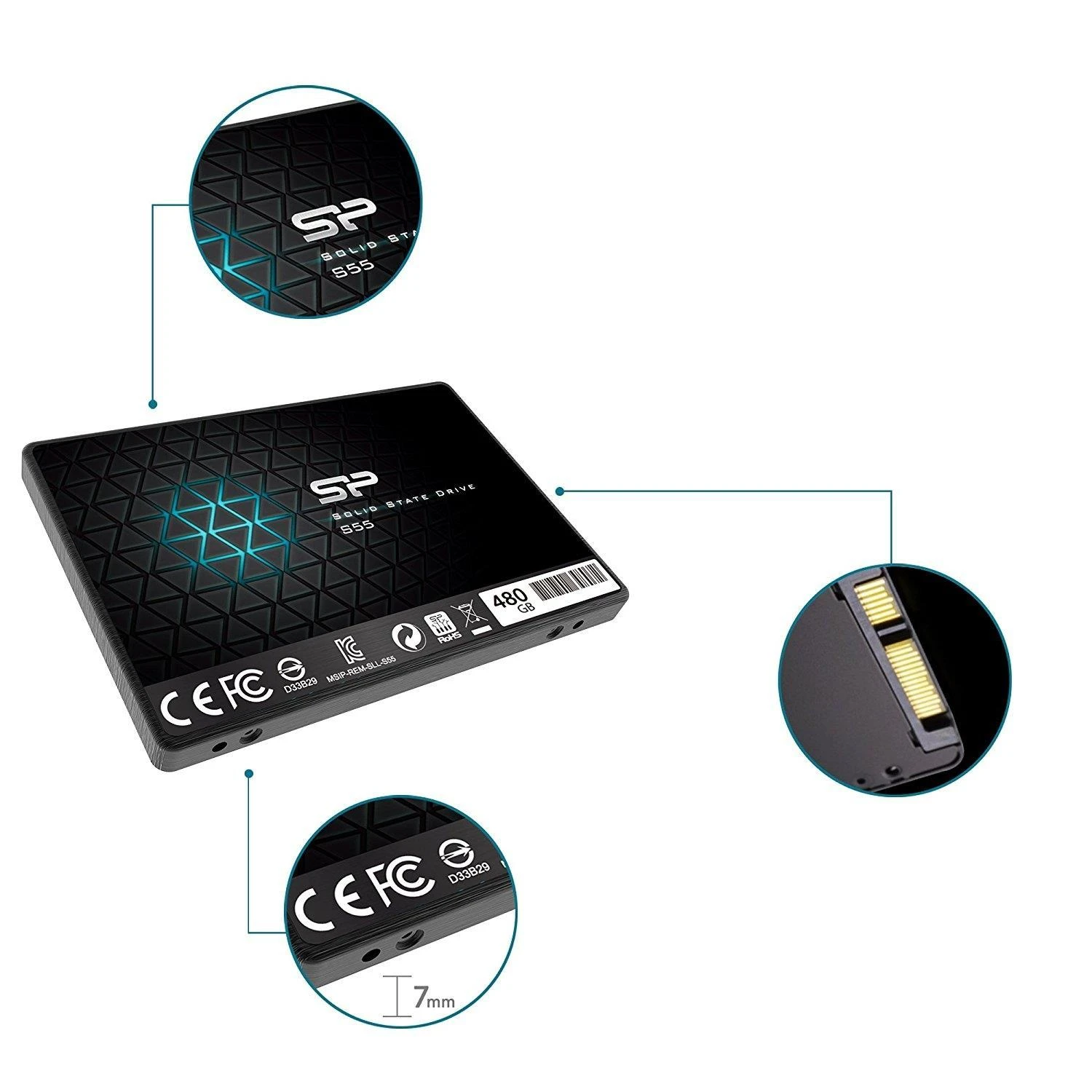 Silicon Power Slim S55 480 GB, SSD form factor 2.5", SSD sąsaja SATA, Rašymo greitis 440 MB/s, Skaitymo greitis 550 MB/s
