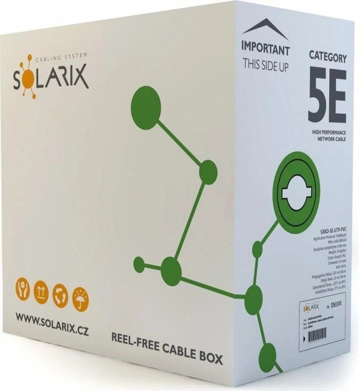 SOLARIX CAT.5E VYTOS POROS KABELIS U/UTP PVC dėžutė 305m