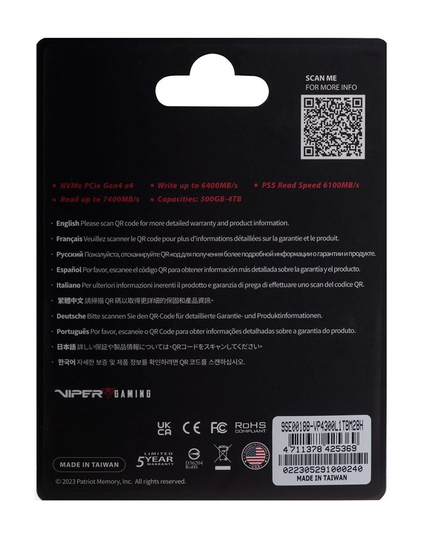 PATRIOT Viper VP4300 Lite 1TB M.2 2280 PCIe Gen4 x4