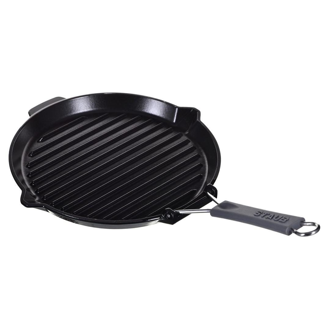 STAUB Apvali ketaus grilio keptuvė 27 cm, juoda