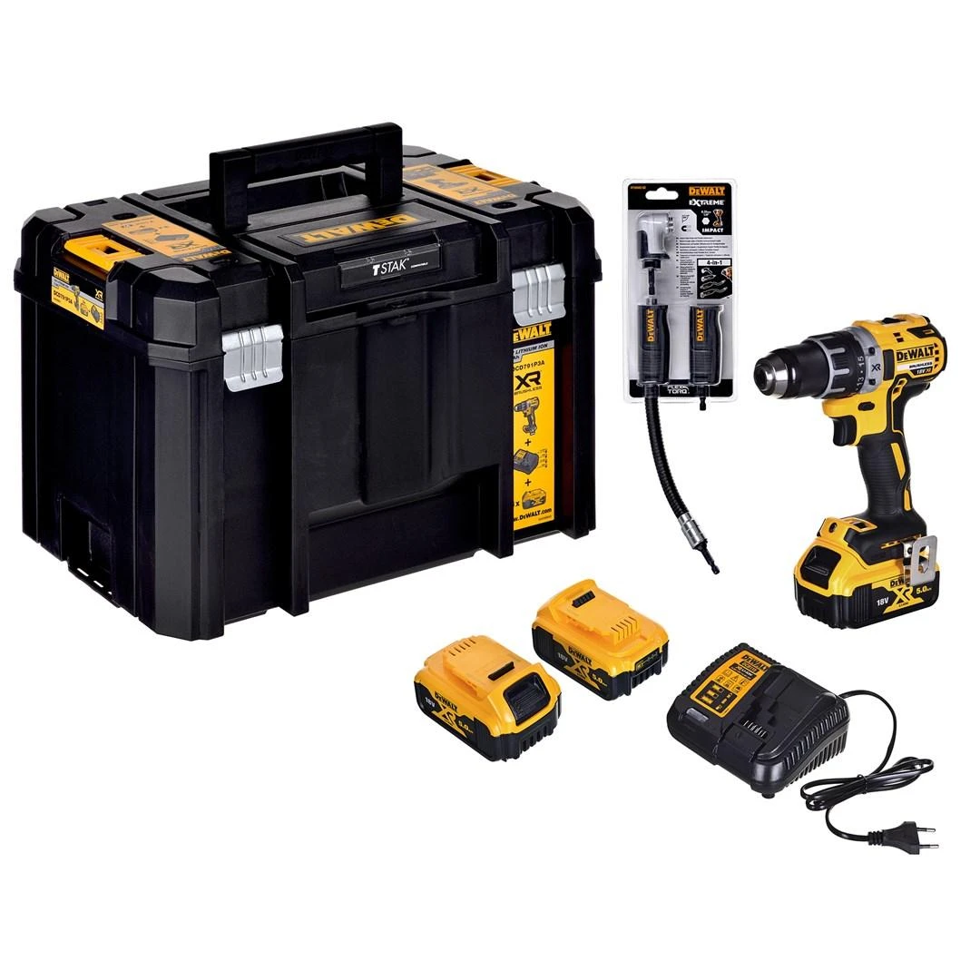 18V Akumuliatorinis suktuvas + angle bit driver DCD791P3A DEWALT