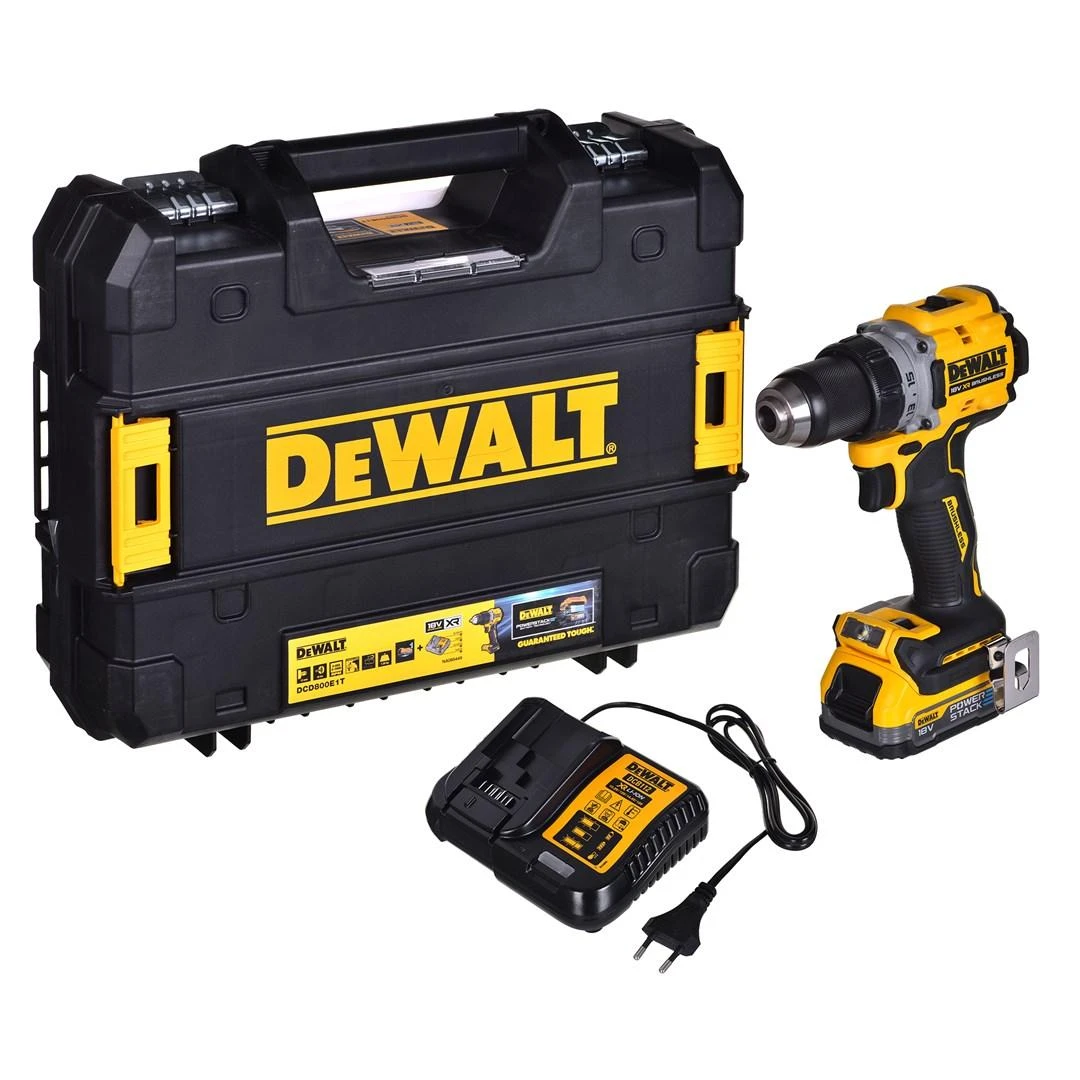 DeWalt XR suktuvas gręžtuvas18V, DeWalt [DCD800E1T-QW] 1x1,7Ah, Li-Ion, POWERSTACK