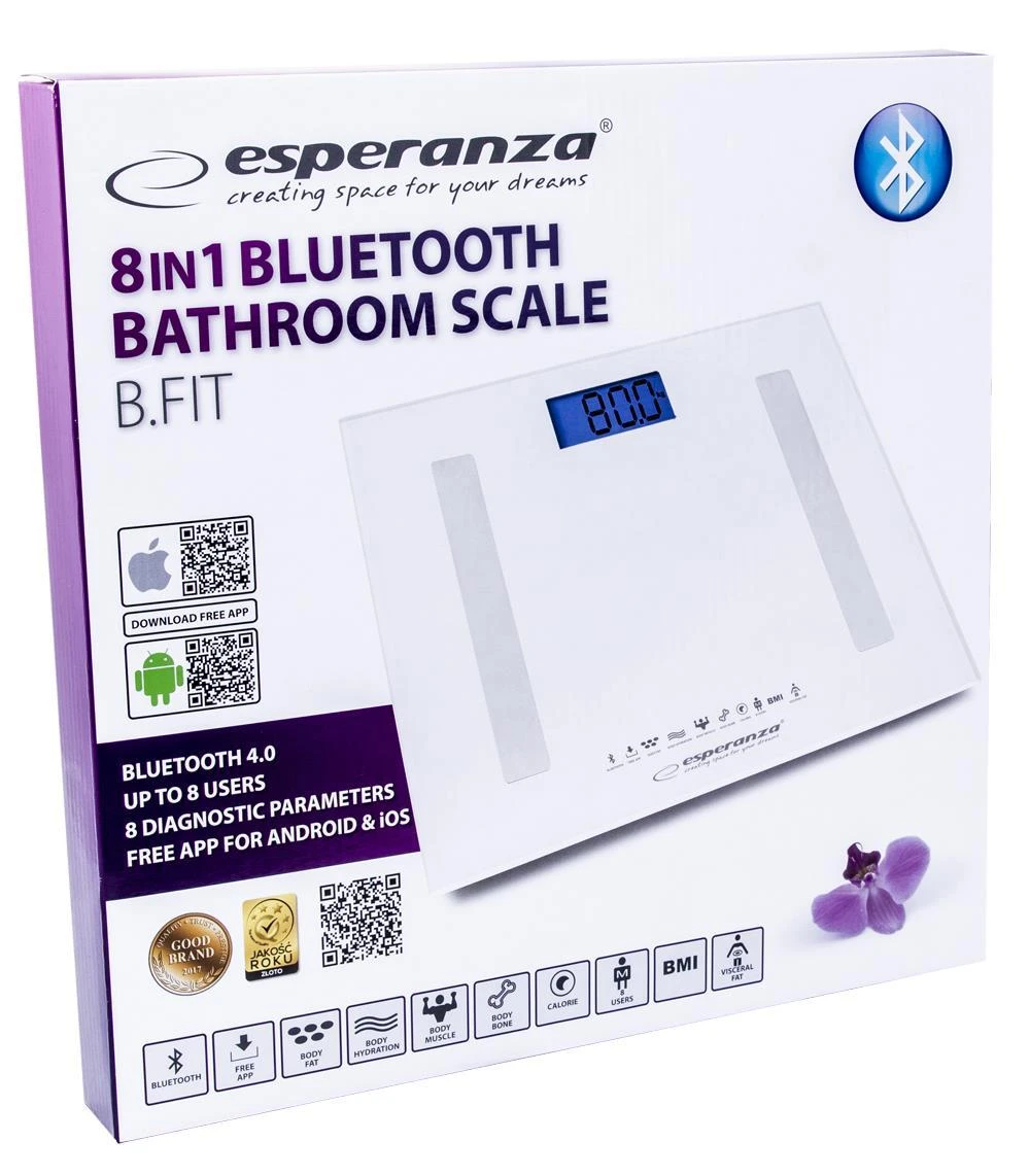 Svarstyklės su „Bluetooth“ funkcija Esperanza B.FIT EBS016W (baltos spalvos)