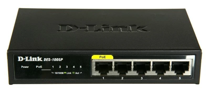 Šakotuvas D-Link DES-1005P/E tinklo komutatorius Ne-valdomas L2 Fast Ethernet (10/100) Juoda Maitinimas per Eternetą (PoE)