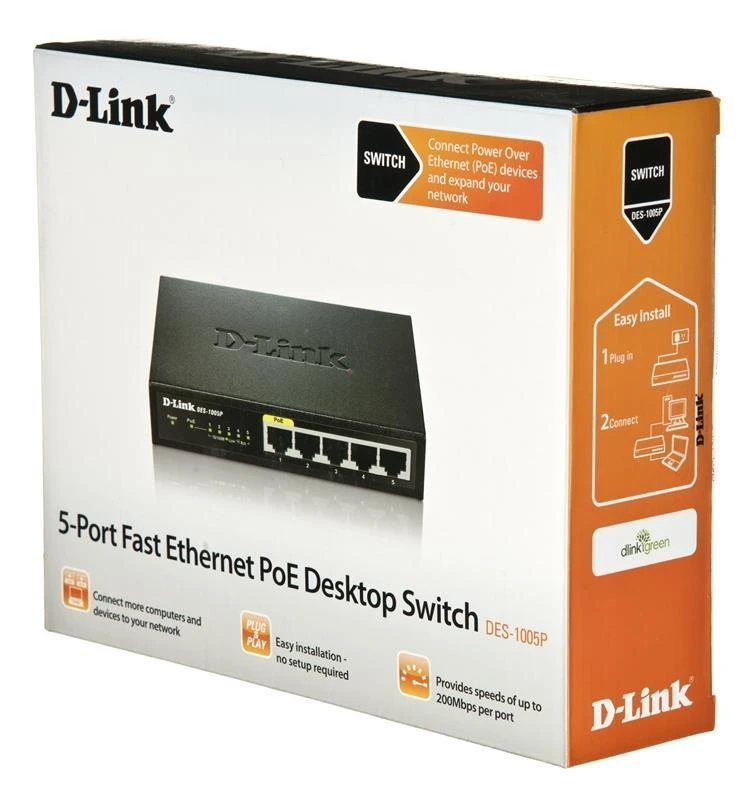 Šakotuvas D-Link DES-1005P/E tinklo komutatorius Ne-valdomas L2 Fast Ethernet (10/100) Juoda Maitinimas per Eternetą (PoE)