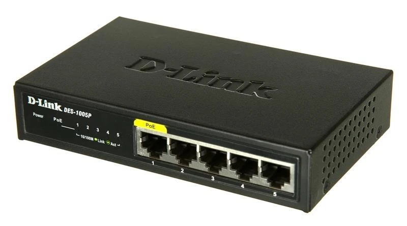 Šakotuvas D-Link DES-1005P/E tinklo komutatorius Ne-valdomas L2 Fast Ethernet (10/100) Juoda Maitinimas per Eternetą (PoE)