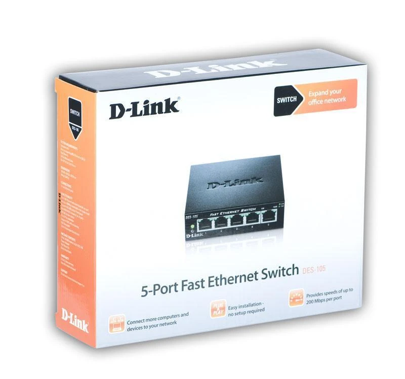 Šakotuvas D-LINK 5 prievadų 10/100 metalinio korpuso stalinio kompiuterio jungiklis