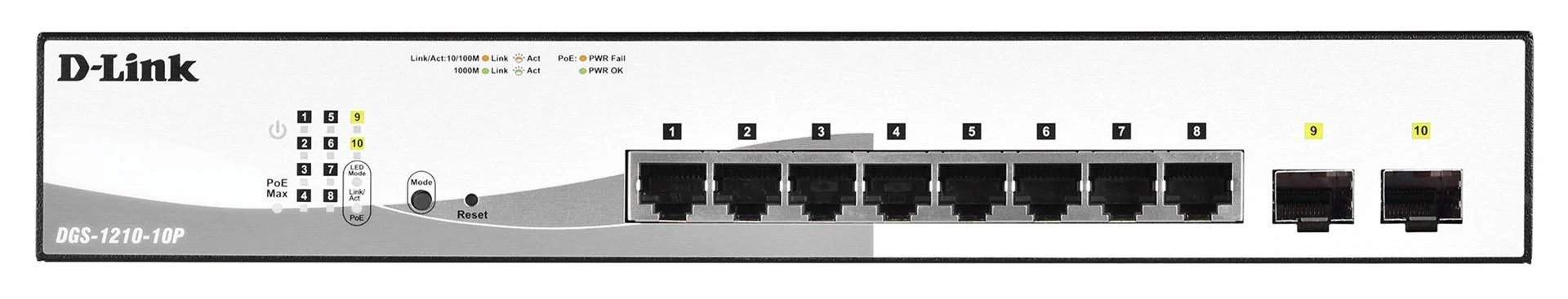 Šakotuvas D-LINK 10-Port Layer2 PoE Smart Managed Gigabit Switch dlink žalias 3.0 8x 10/100/1000Mbit/s TP RJ-45 PoE prievadas 802.3af/at