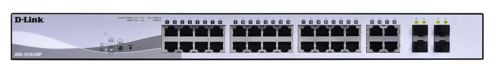 Šakotuvas D-LINK 28-Port Layer2 PoE Gigabit Smart Managed Switch dlink žalias 3.0 24x 10/100/1000Mbit/s TP RJ-45 PoE prievadas 802.3at