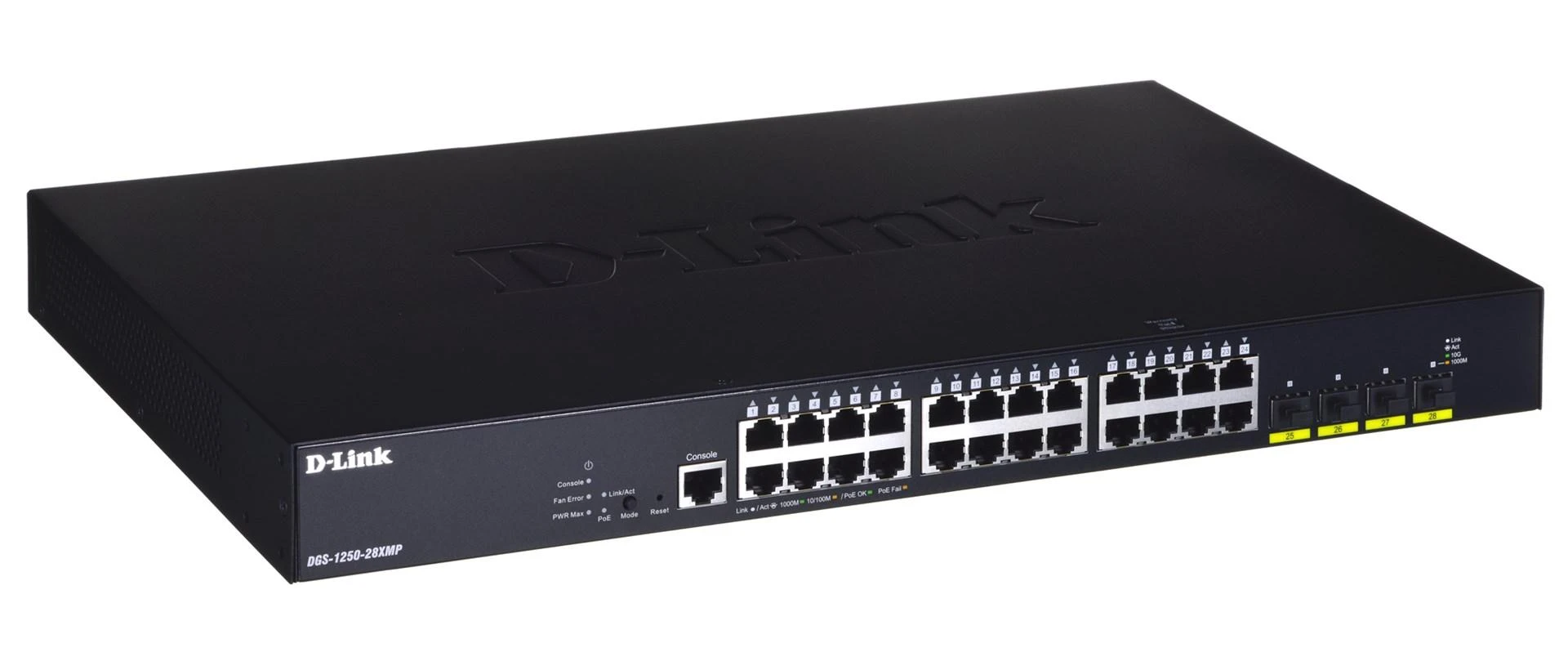 Šakotuvas D-LINK 28-Port Smart Managed PoE+ Gigabit Switch 4x 10G dlink žalias 3.0 24x 10/100/1000Mbit/s TP RJ-45 PoE prievadas 802.3at