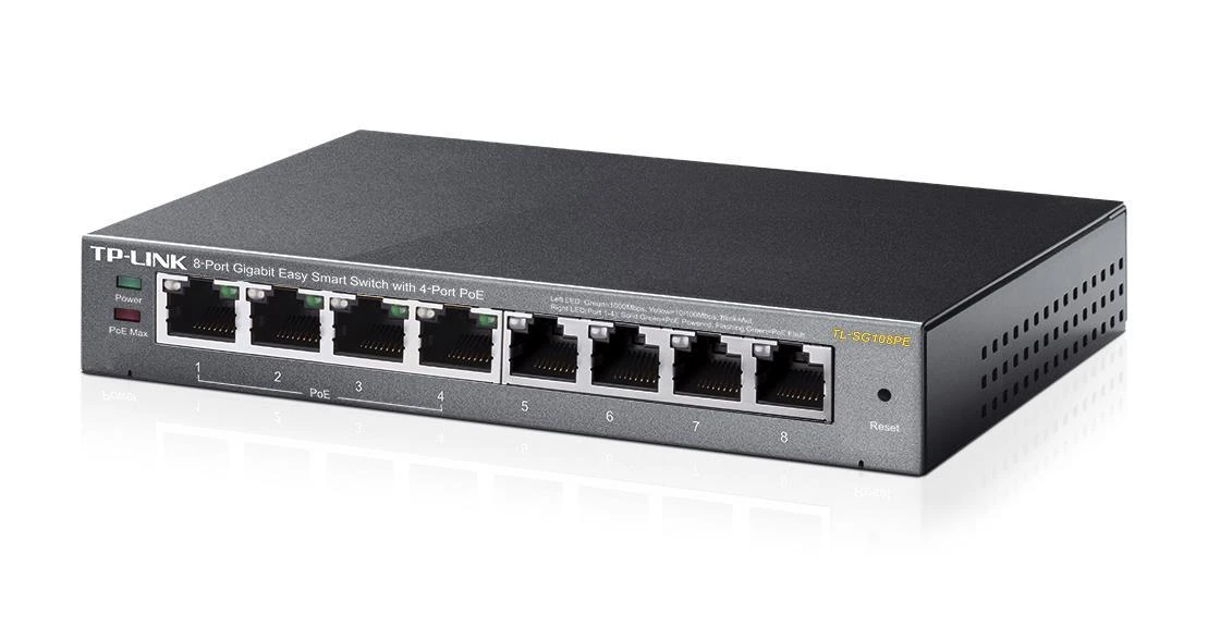 TP-Link 8 prievadų "Gigabit Easy Smart" komutatorius su 4 prievadų PoE (TL-SG108PE)